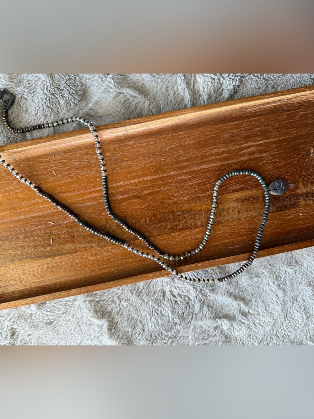 New Marlyn Schiff Faceted Crystal Gunmetal Necklace Long